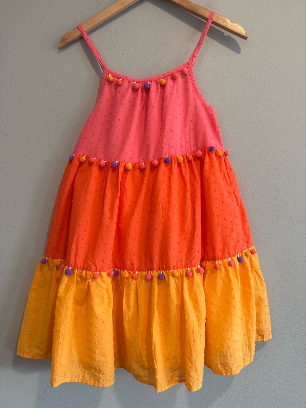 Tommy Bahama Girls Colorblock Pom-Pom Tiered Dress Beach Summer Vacation 12